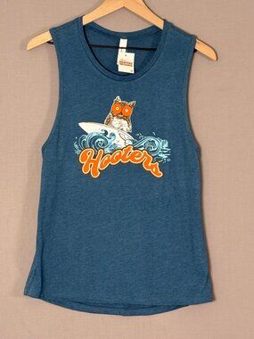 Hooters Ridin the Wave Surf Owl Graphic Tank NWT Teal Bella Canvas Size L